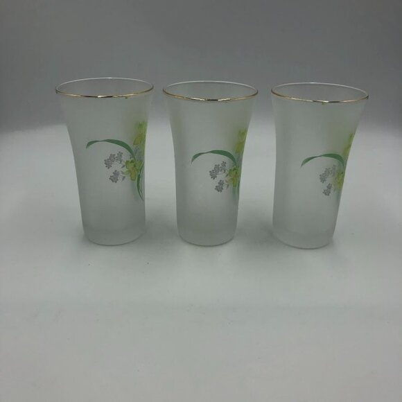 Vintage Set of 3 Frosted Swig Tall Shot Glasses Floral Wheat Grass Design - Picture 10 of 15